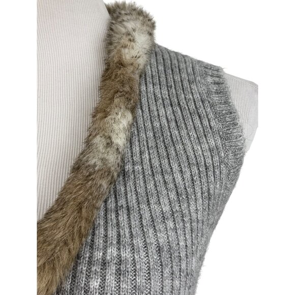 Vtg Y2K H&M Gray Faux Fur Trim Gray Knit Sweater Vest | Indie Streetwear Baddie - Picture 14 of 16